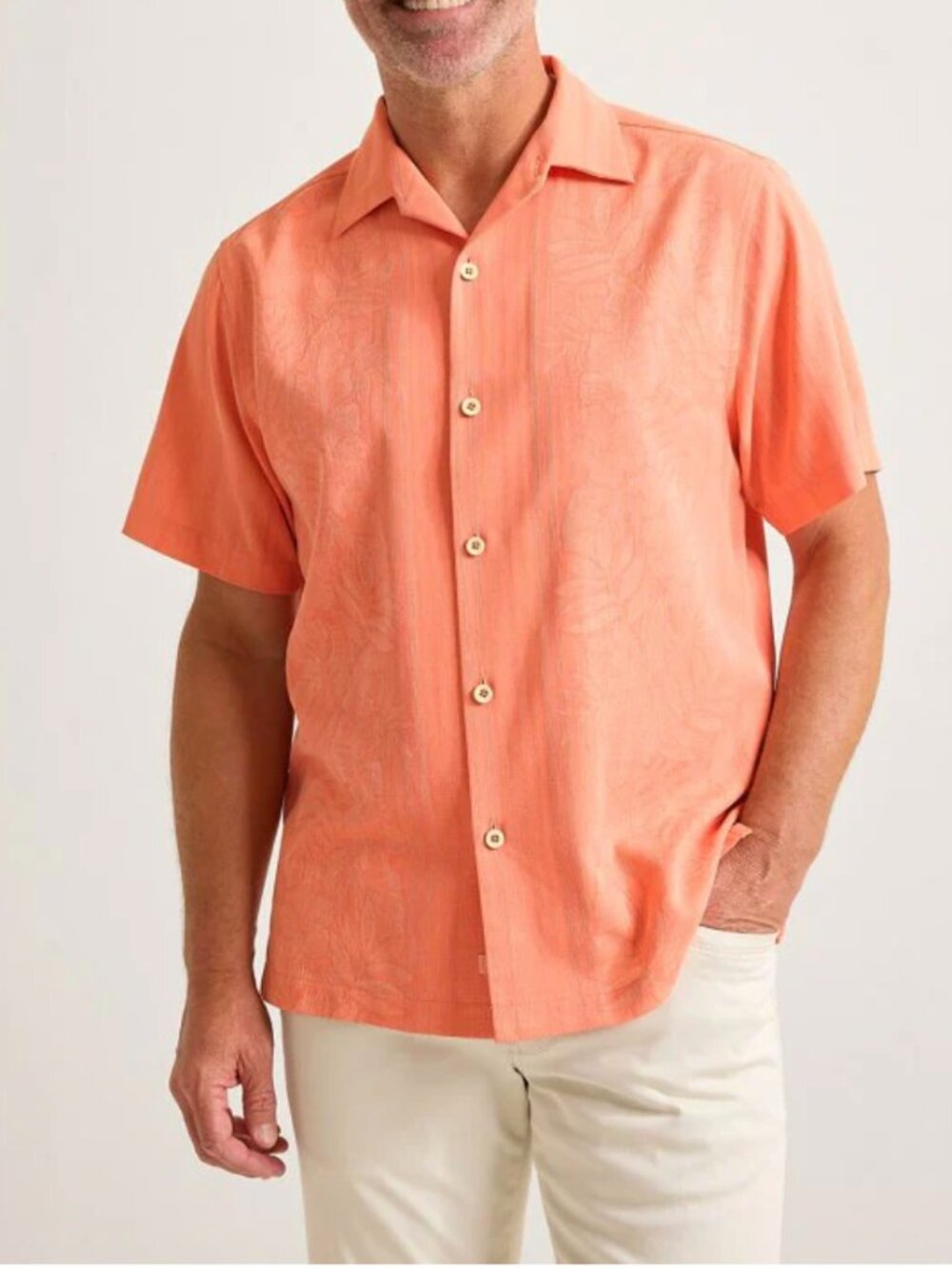 Tommy Bahama Mens Jacquard Silk Shirt in Bright Peach Color Size Medium